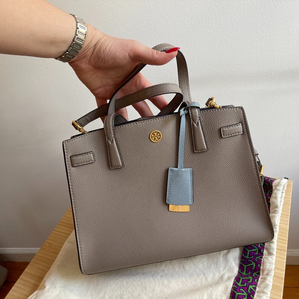 Tory Burch Small Walker Satchel in Grey Heron
